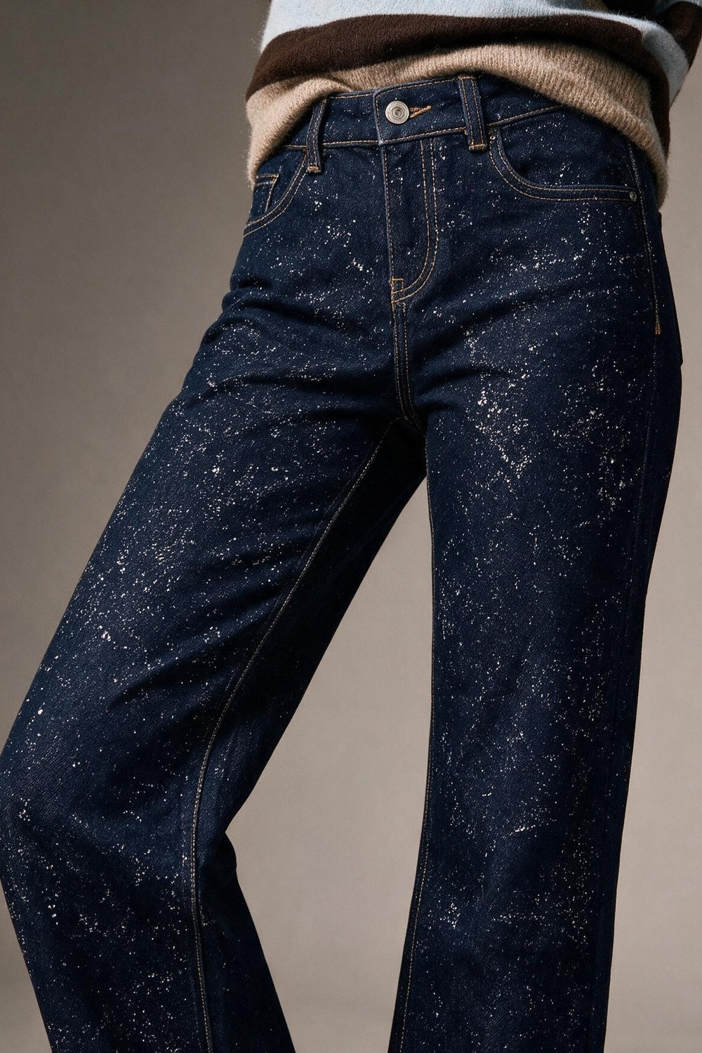 Dark Blue Wide Leg Jeans with glitter on the front - Jeans