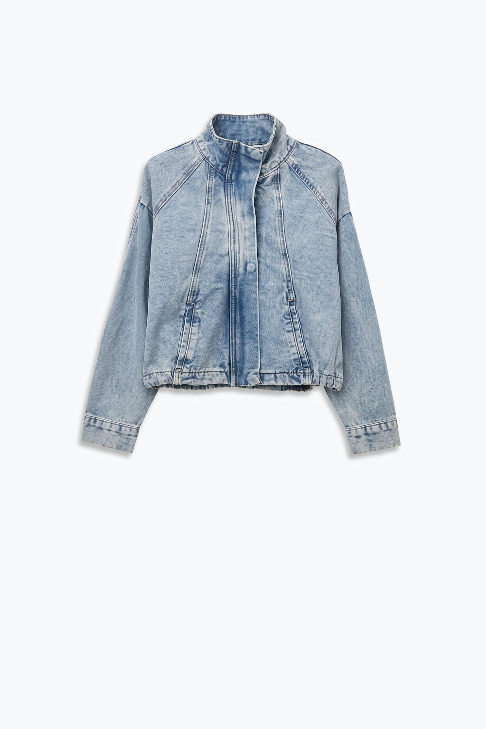 Light Wash Stand Collar Cropped Denim vintage Jacket - blazer