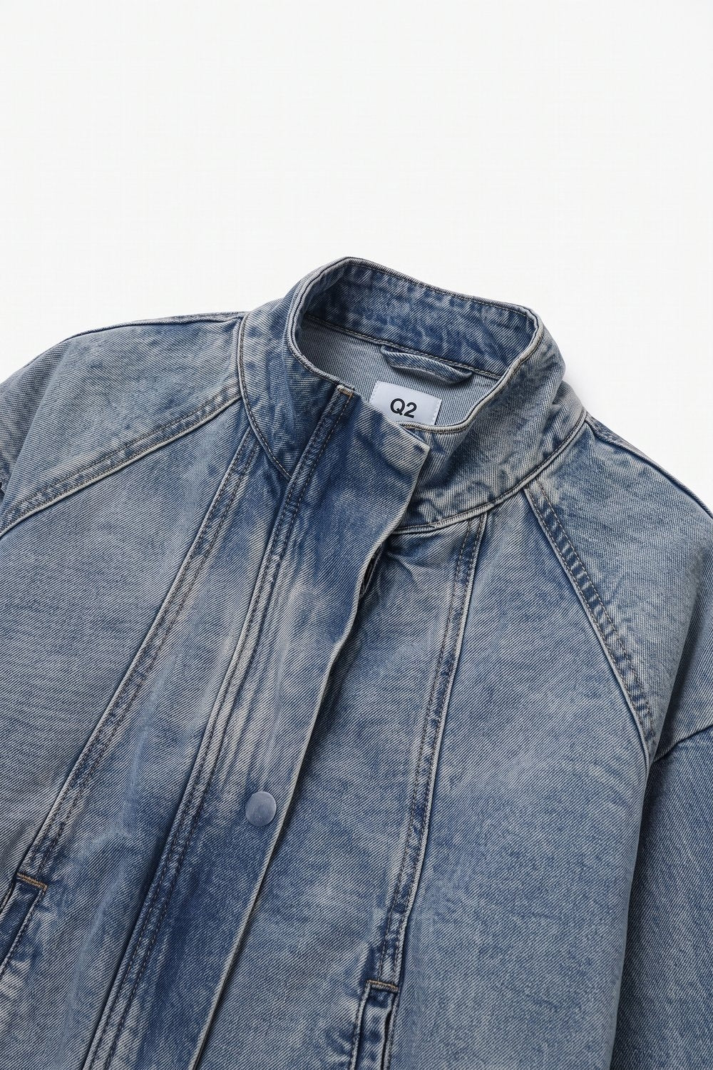 Light Wash Stand Collar Cropped Denim vintage Jacket - blazer