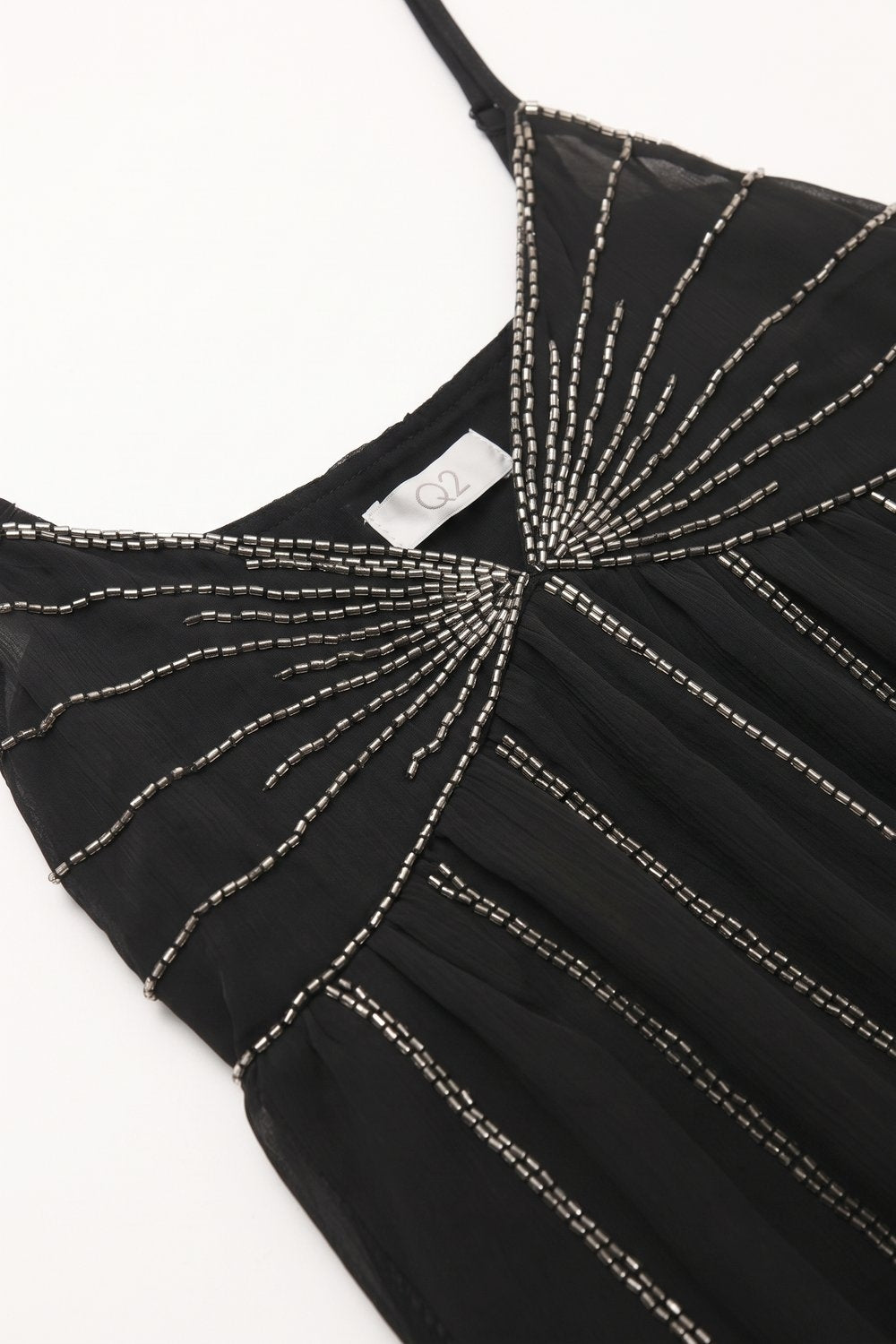 Black Beaded Stripe Chiffon Spaghetti Strap Babydoll Cami Top - top