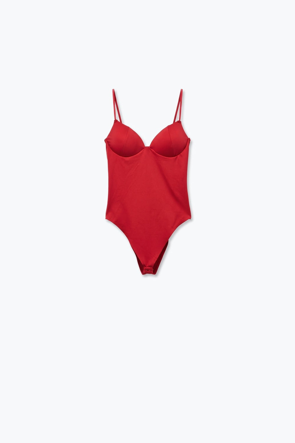 Red Stretch Jersey Underwire Cup Spaghetti Strap Bodysuit - top
