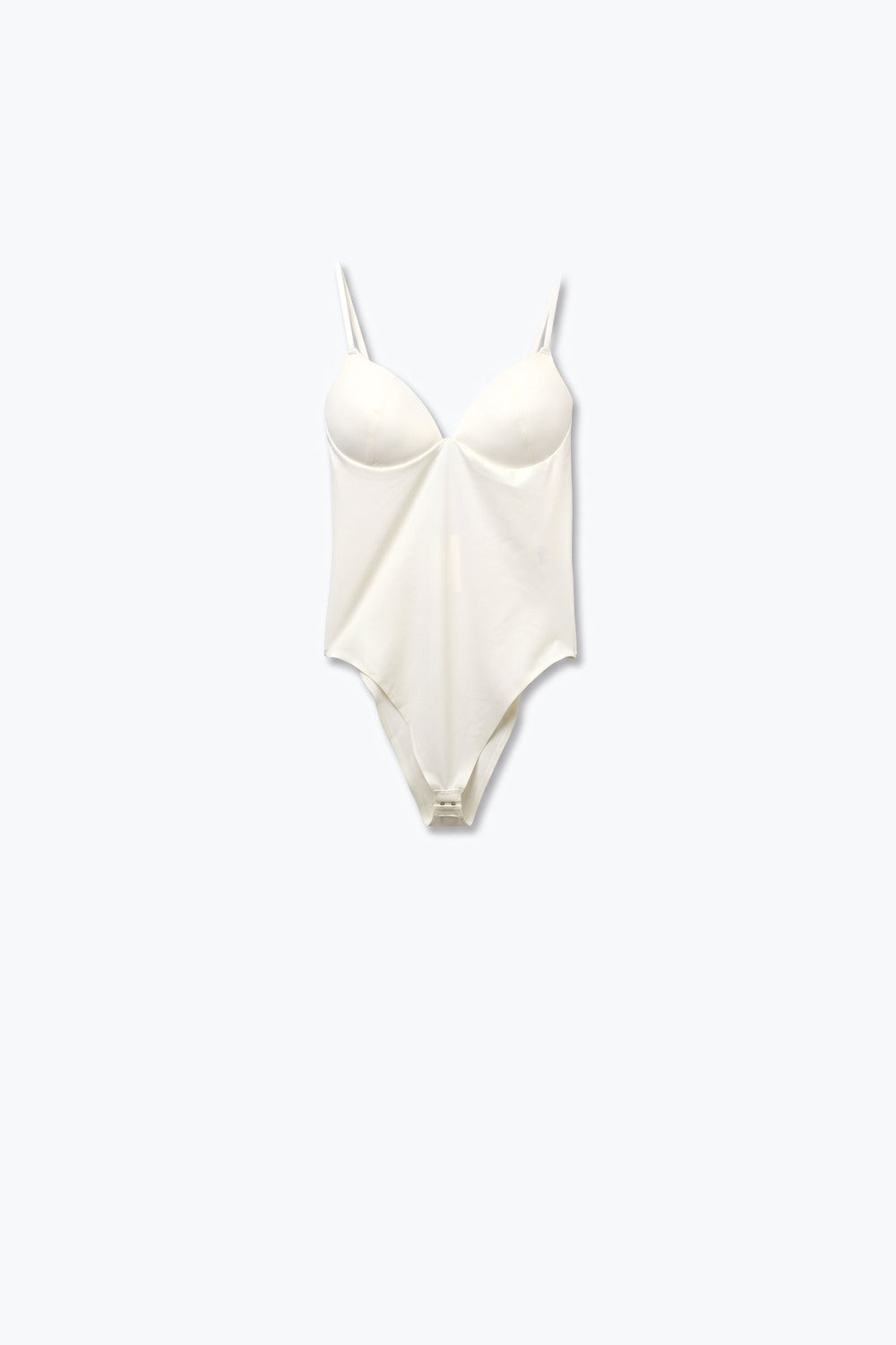 white Stretch Jersey Padded Cup Spaghetti Strap Bodysuit - top