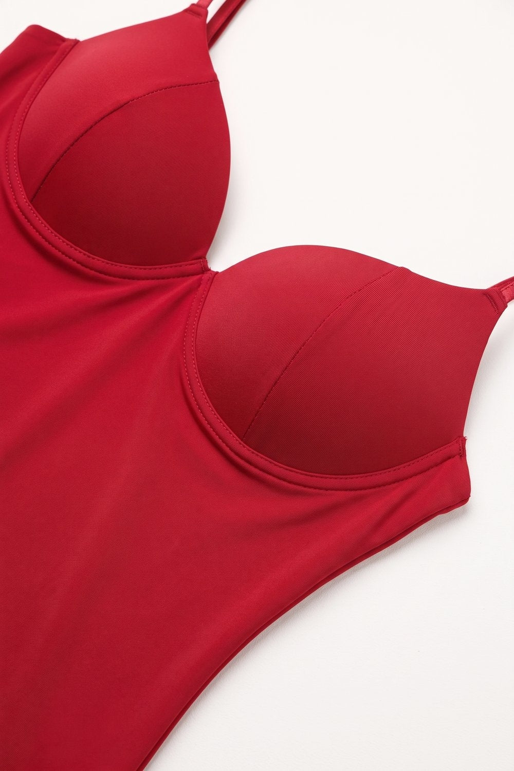 Red Smooth Lycra Underwire Cup Fixed Strap Top - top