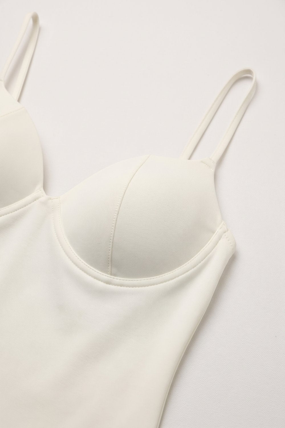 White Stretch fabric Underwire Cup Fixed Strap Top - top