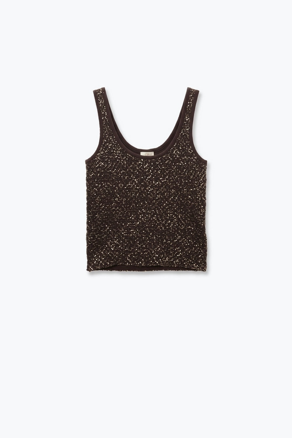 Brown Sequined knitted Scoop Neck Sleeveless Tank Top - top