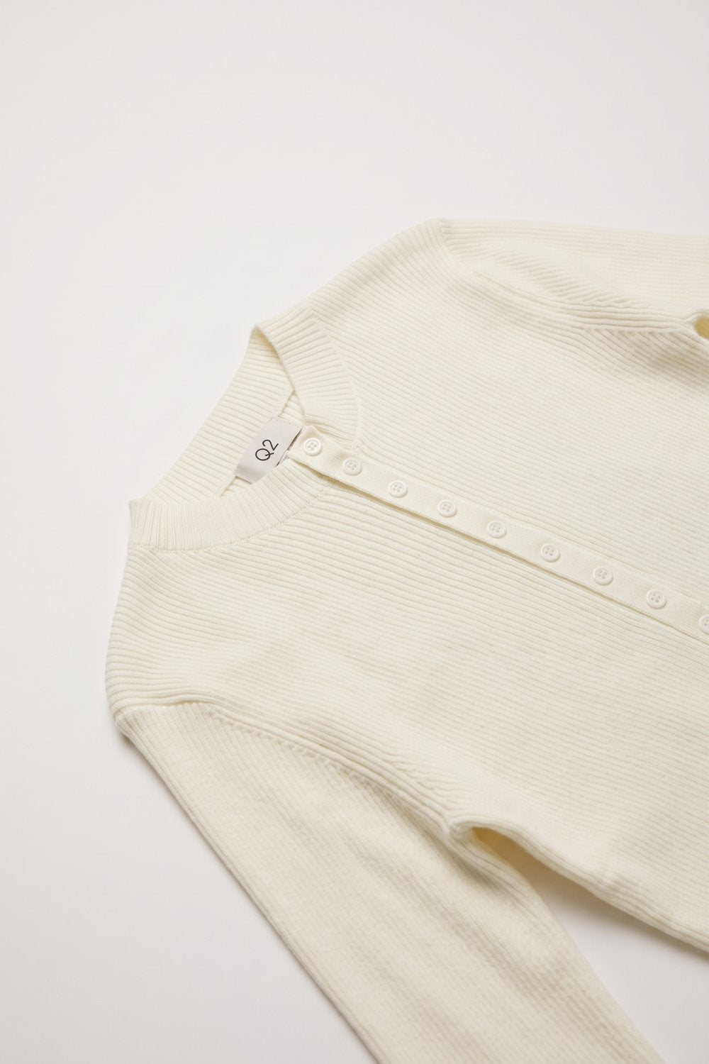 Cream Ribbed Knit Crew Neck Button Front Sweater - jumper