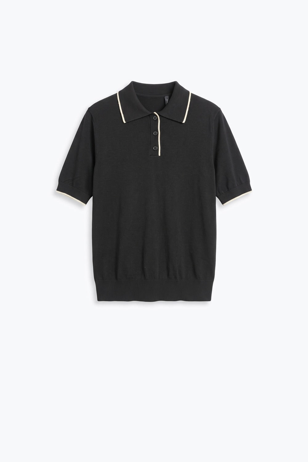 black Fine Knit Contrast Trim sweater with Polo Collar - Polos