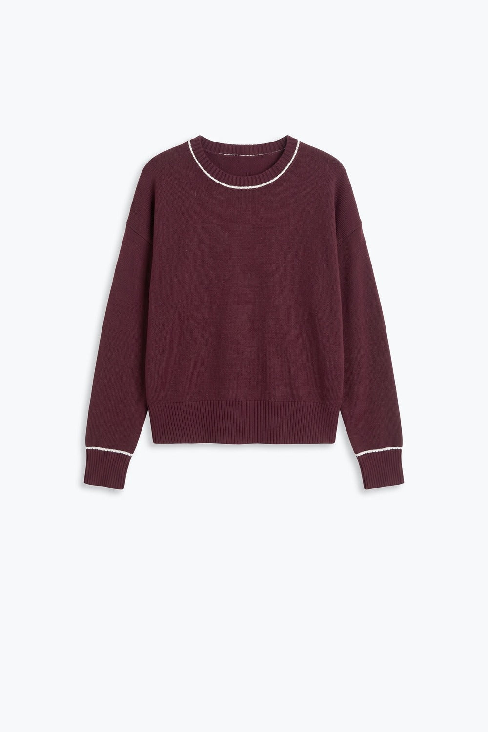 Burgundy warm Knit Contrast Trim Cropped Crew Neck Sweater - Jumpers
