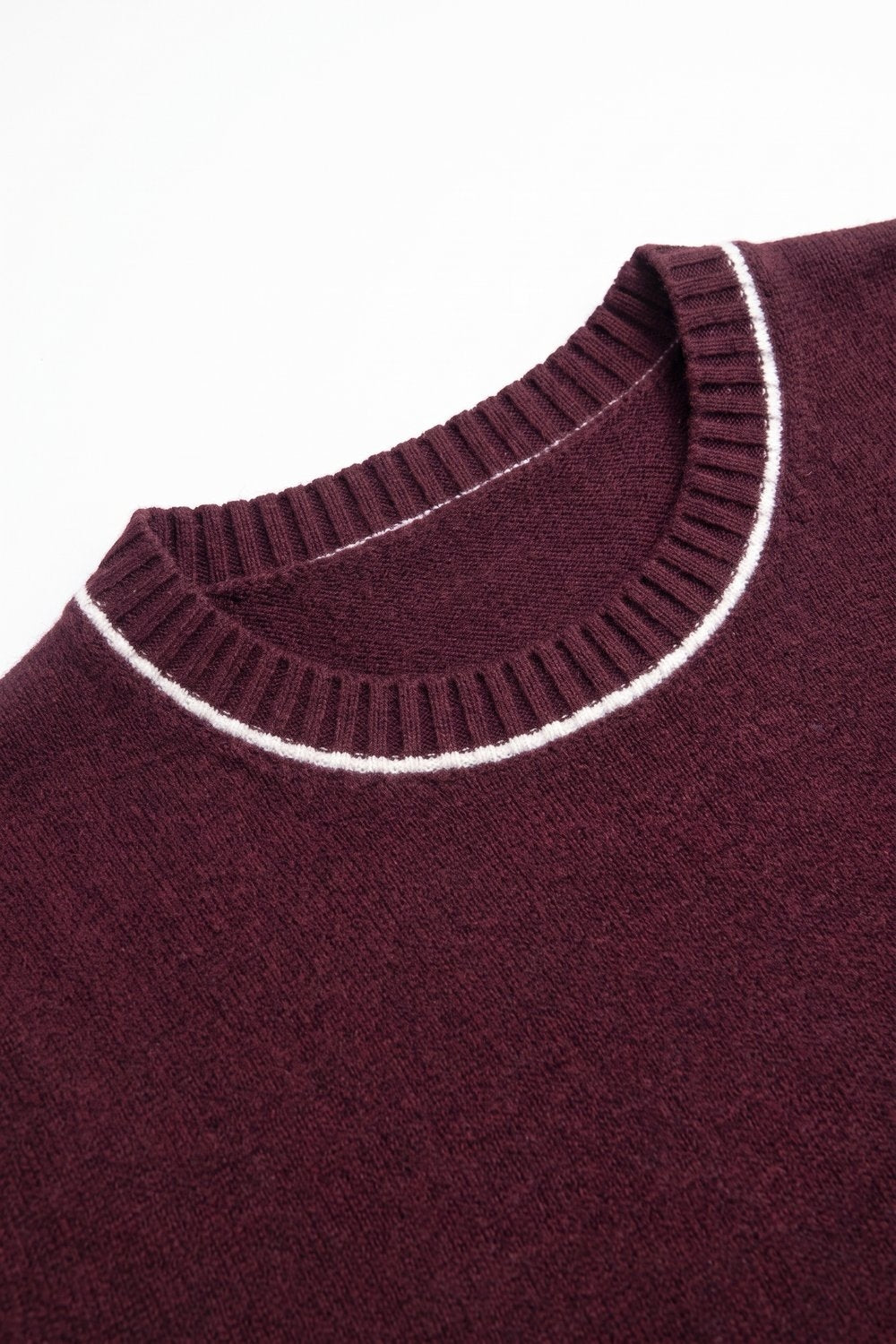 Burgundy warm Knit Contrast Trim Cropped Crew Neck Sweater - Jumpers