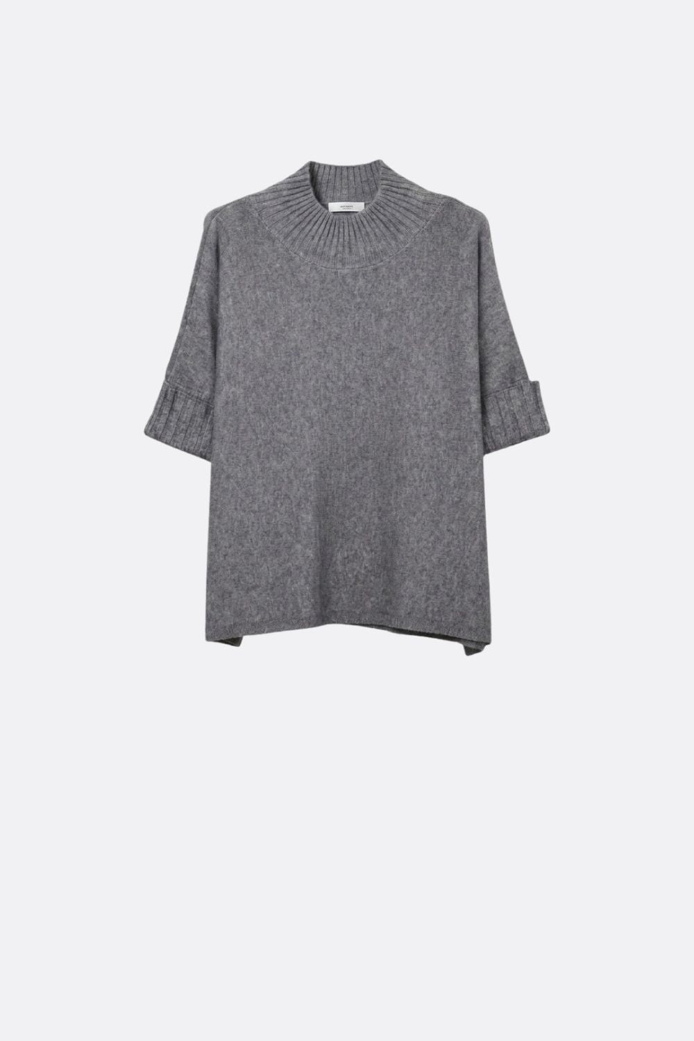 Grey chunky Ribbed knit Mock neck Sweater with elbow-length sleeve - Jumpers