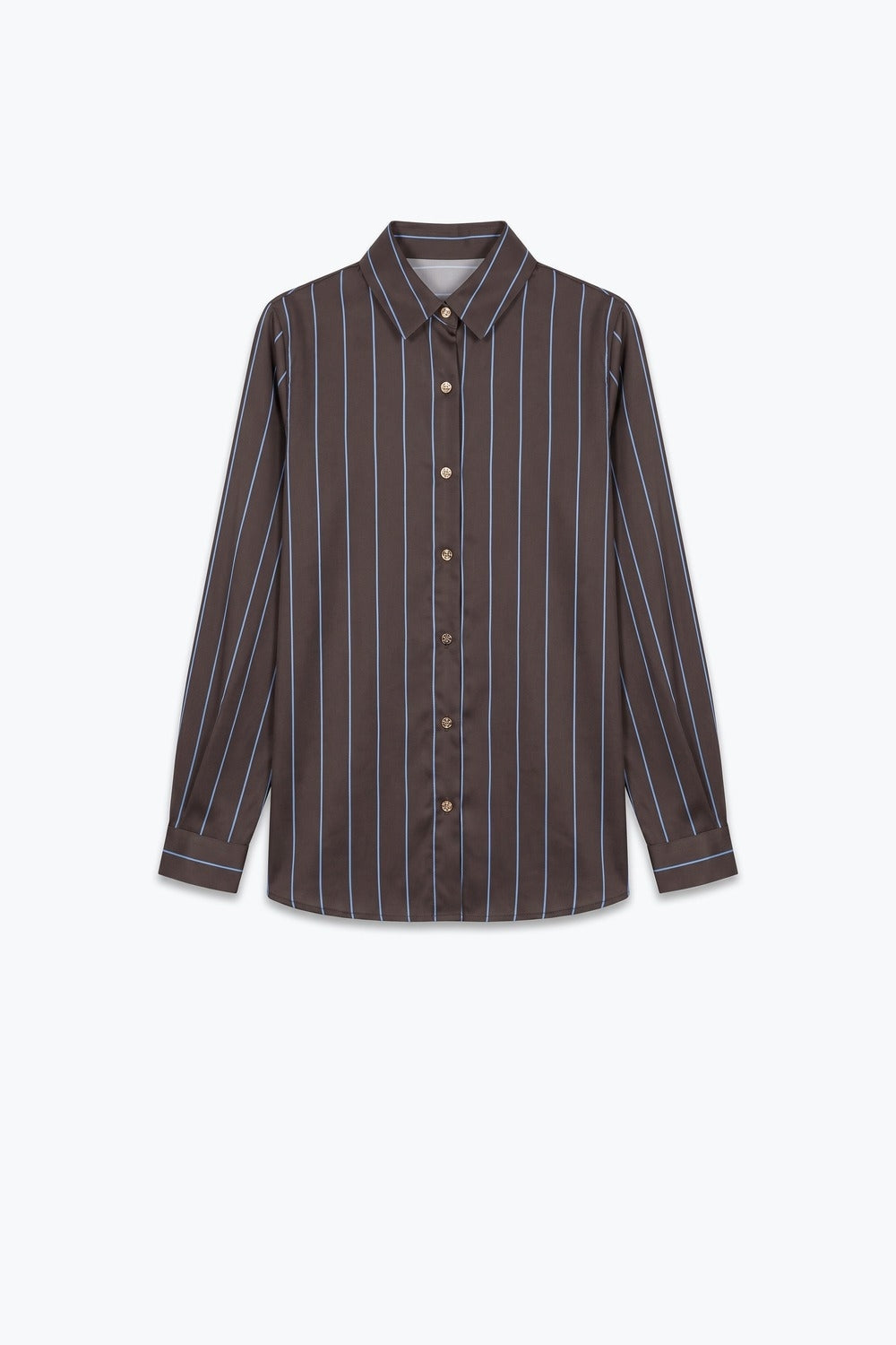 Brown Lightweight Woven Collared Button Cuff Shirt with Stripe in blue - Shirts