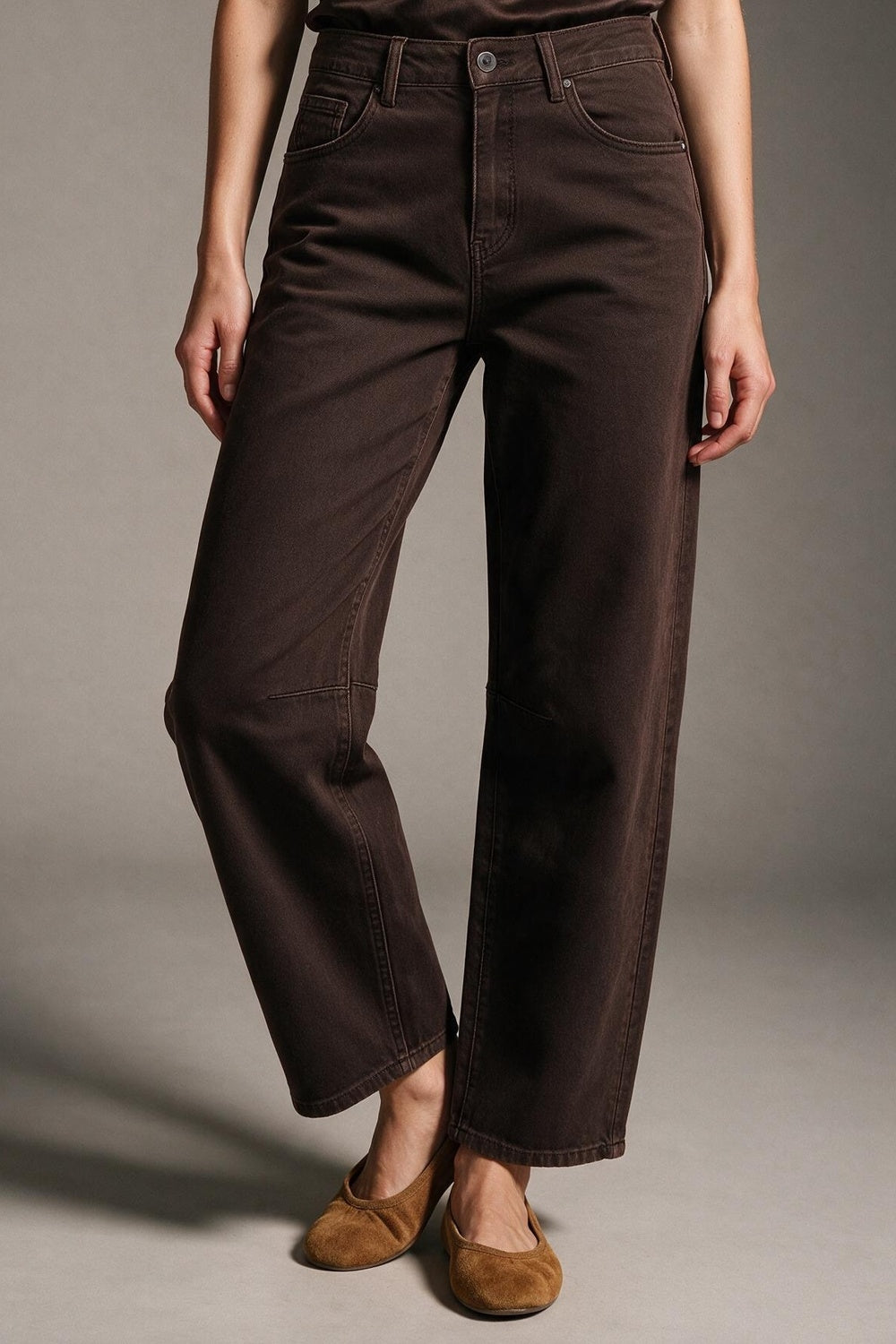 chocolate soft stretch Wide Leg pants with seam at the knee - Jeans