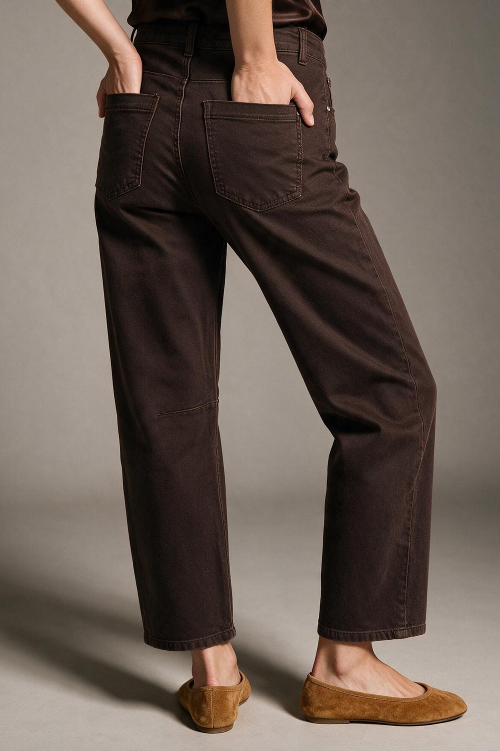 chocolate soft stretch Wide Leg pants with seam at the knee - Jeans