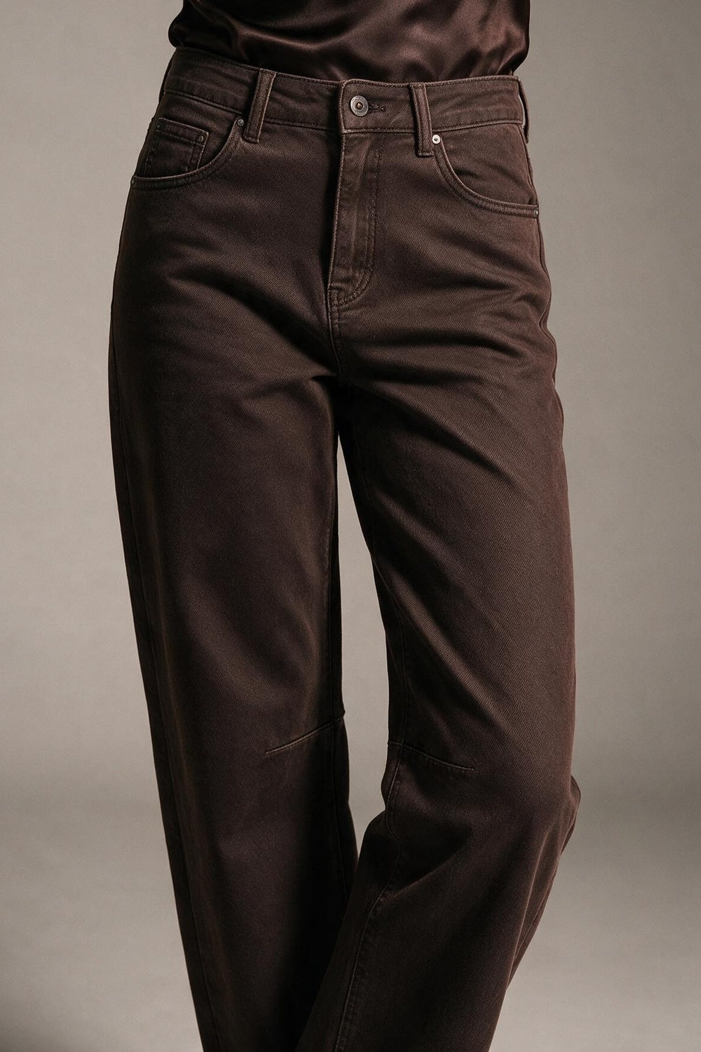 chocolate soft stretch Wide Leg pants with seam at the knee - Jeans