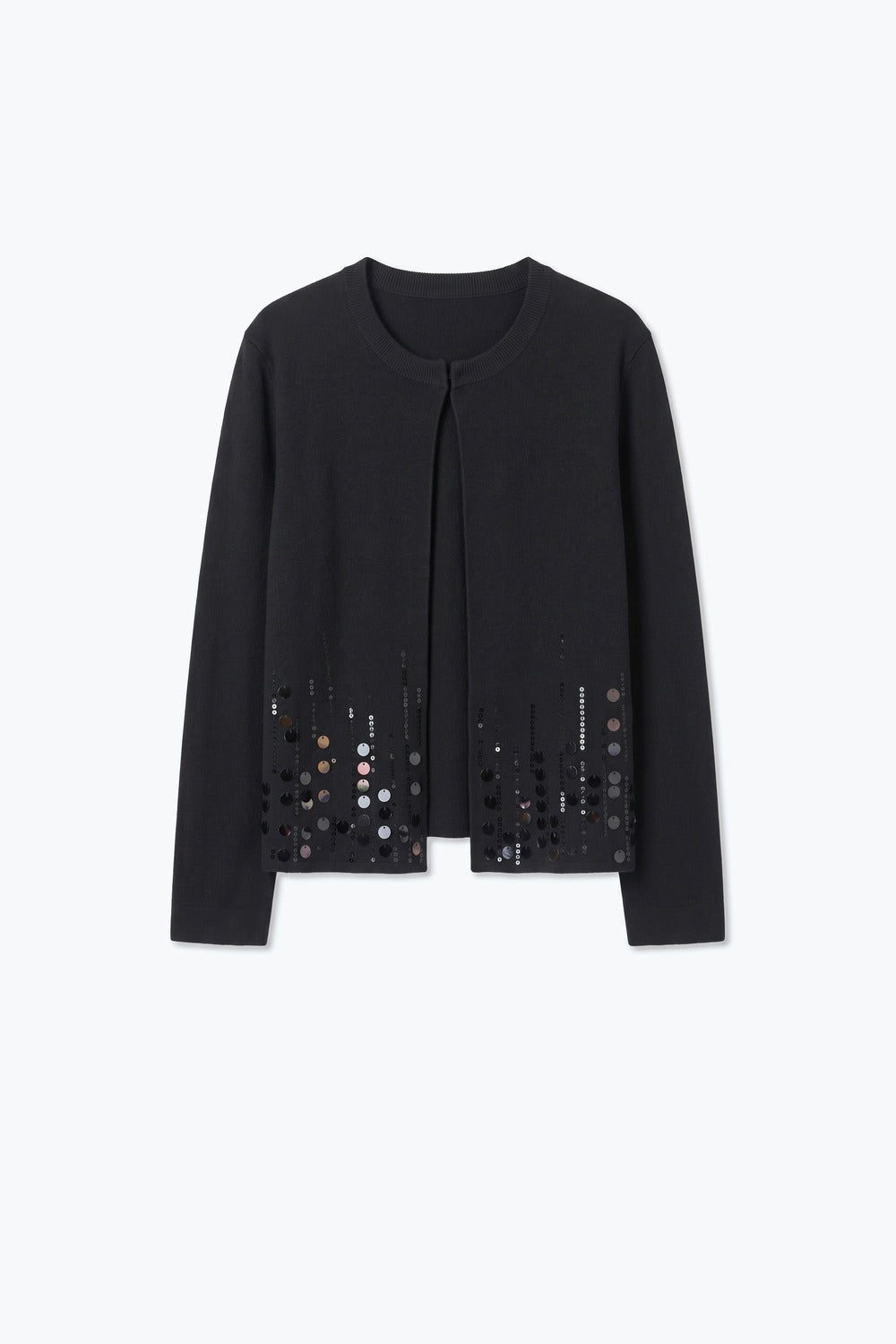 Black Fine Knit Sequin Hem Open Front Cardigan