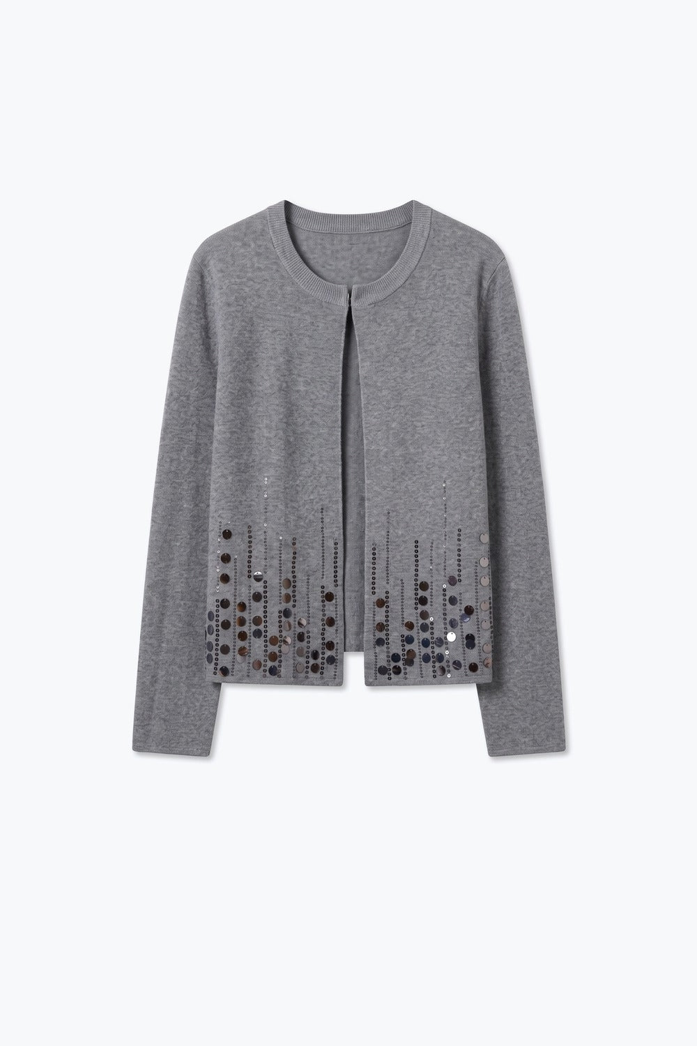 Grey Fine Knit Sequined Open Front Cropped Cardigan - Cardigans