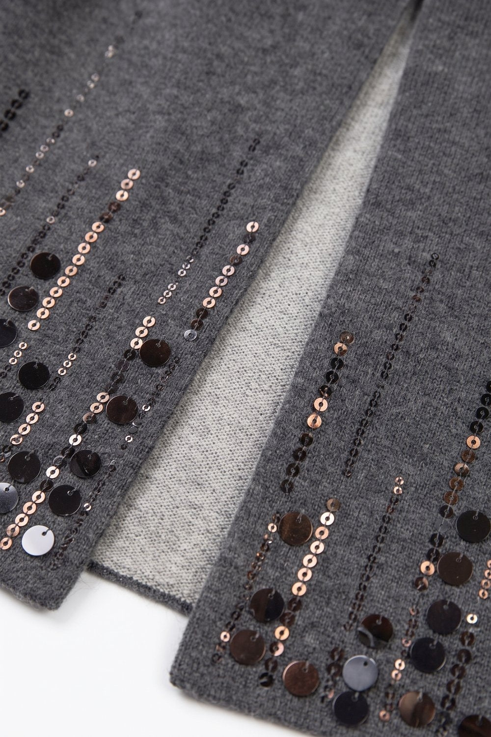 Grey Fine Knit Sequined Open Front Cropped Cardigan - Cardigans