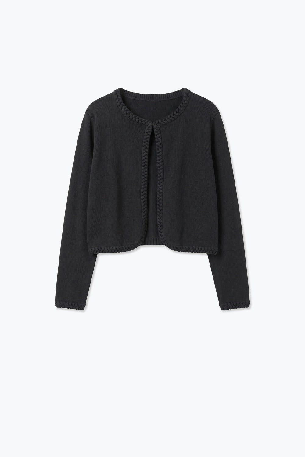 Black Fine Knit Braided Trim Cropped Cardigan - Cardigans