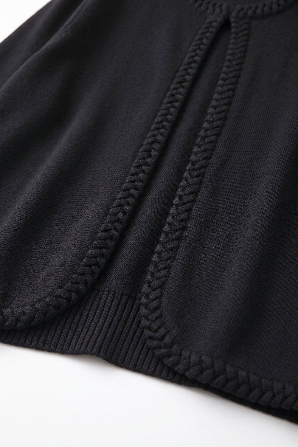 Black Fine Knit Braided Trim Cropped Cardigan - Cardigans