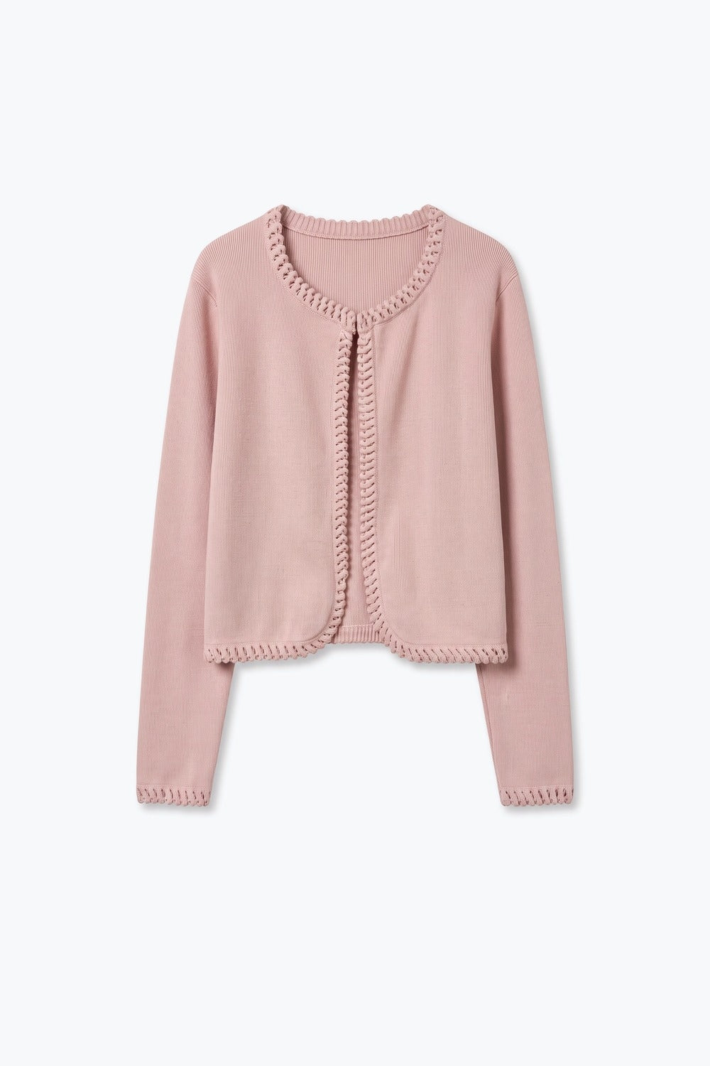 Light Pink Fine Knit Crochet Trim Cropped Cardigan - Cardigans