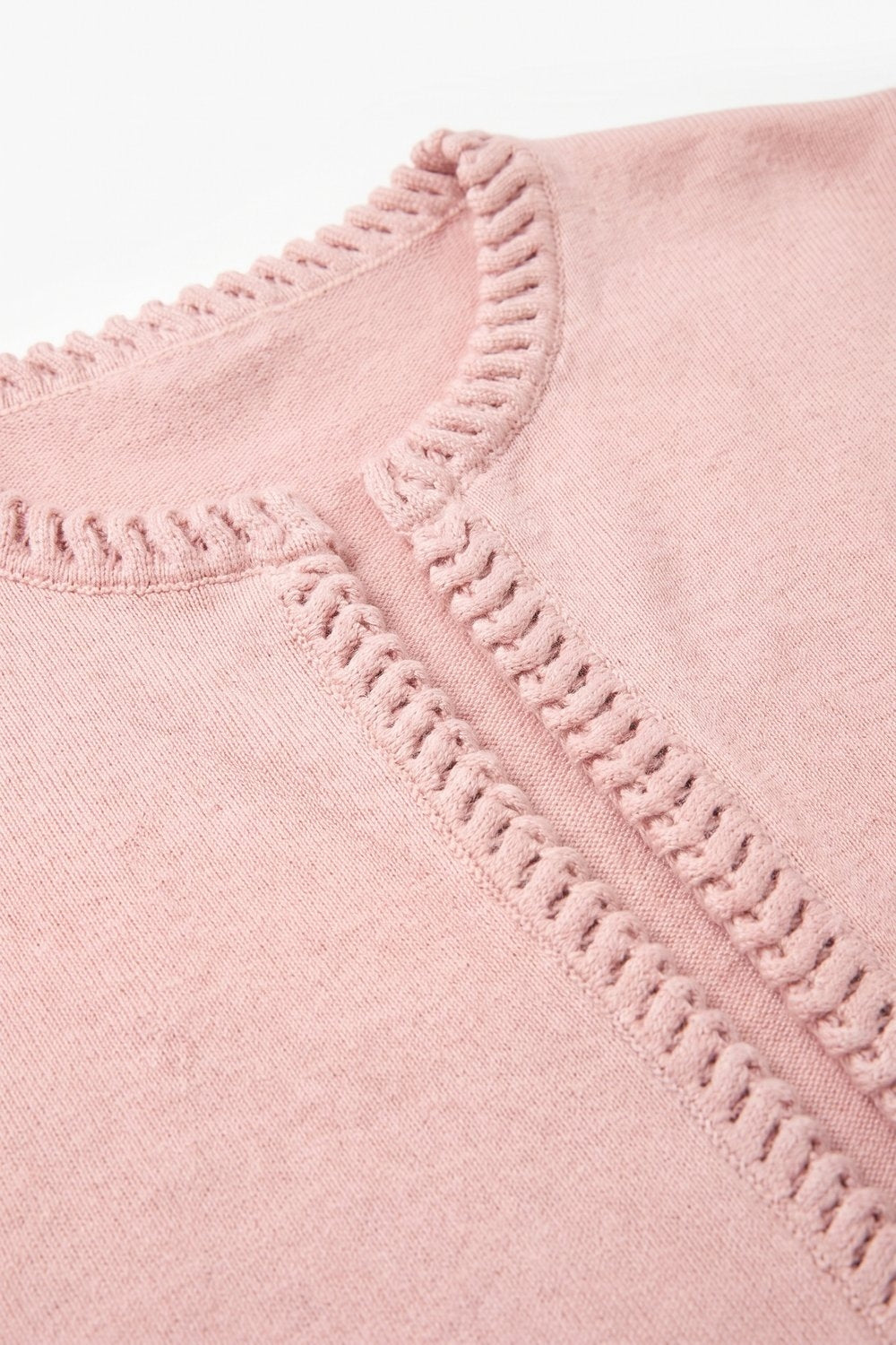 Light Pink Fine Knit Crochet Trim Cropped Cardigan - Cardigans