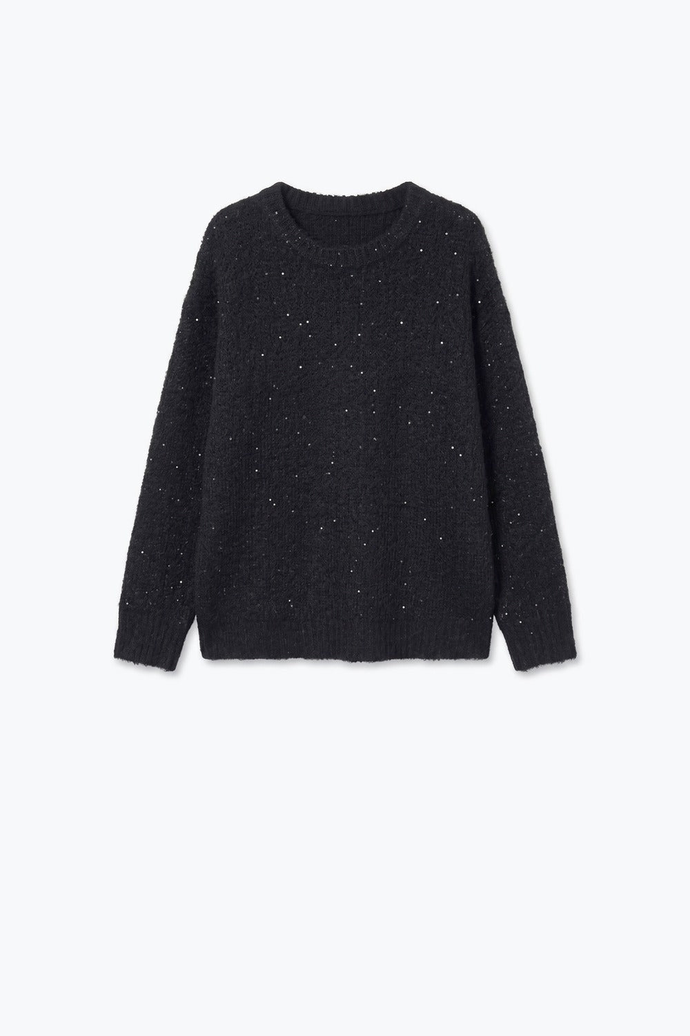 Black Brushed Knit Sequin Embellished Crew Neck Sweater - Jumpers