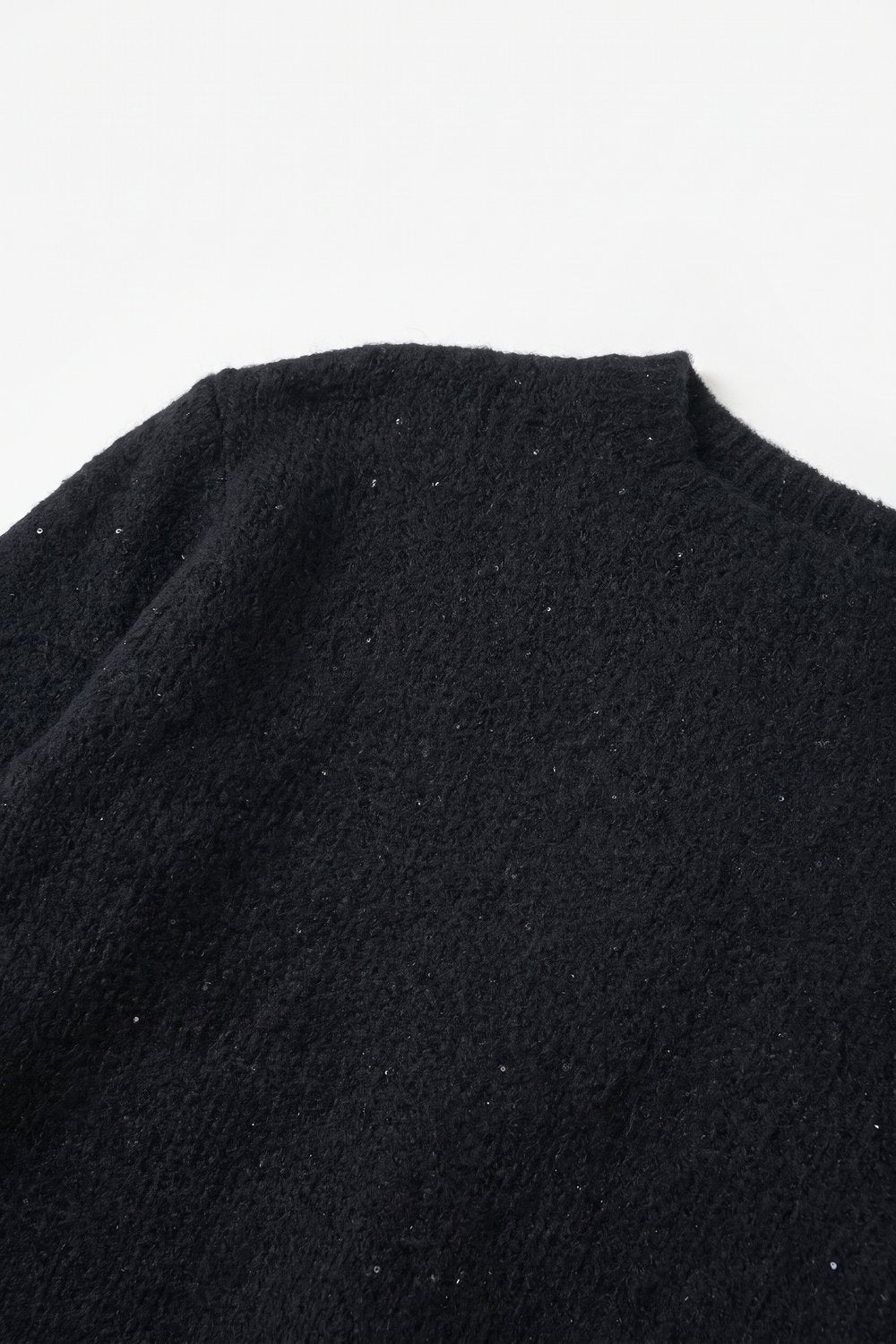 Black Brushed Knit Sequin Embellished Crew Neck Sweater - Jumpers