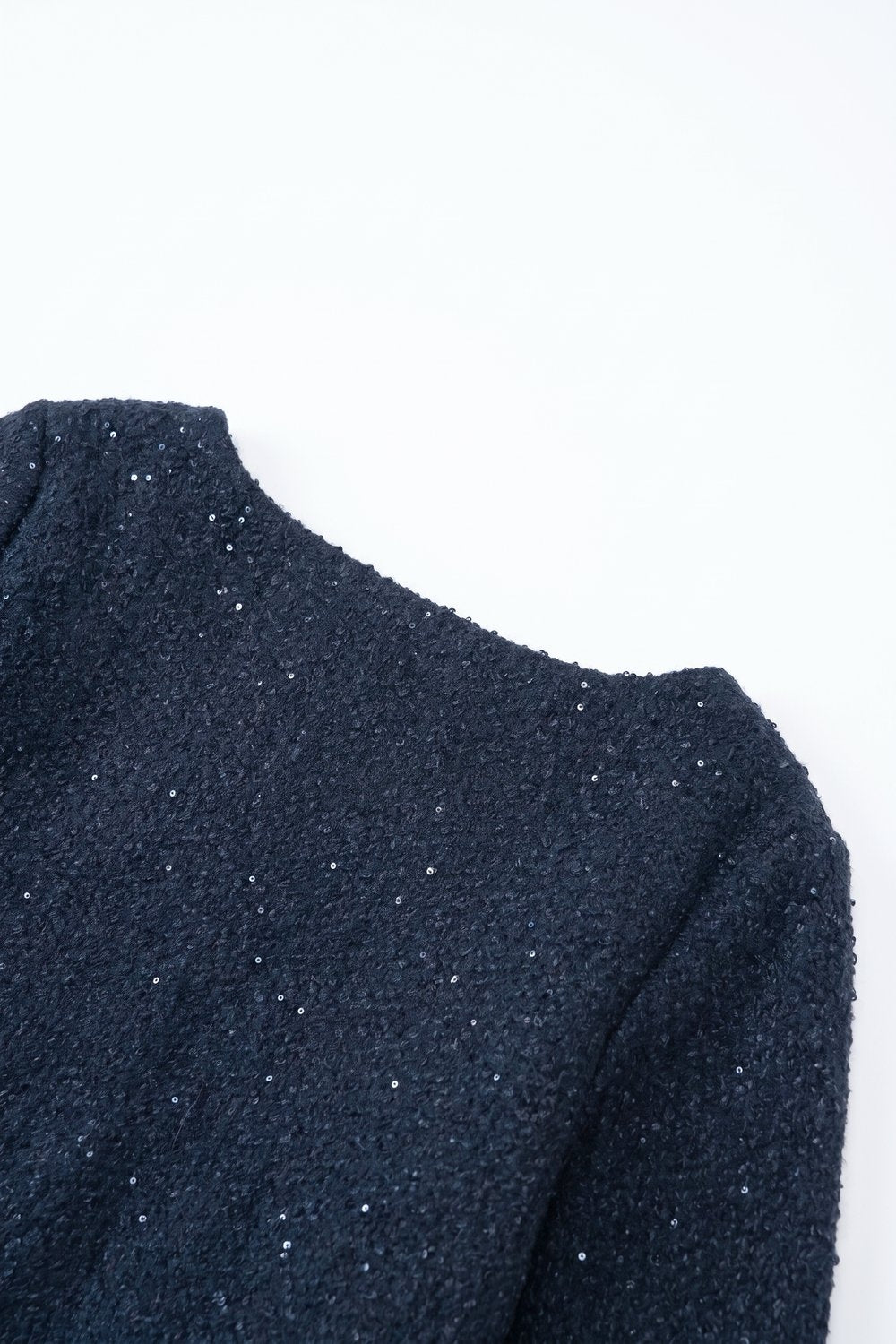 Navy Sequined Soft Knit Crew Neck Ribbed Trim Sweater - Jumpers