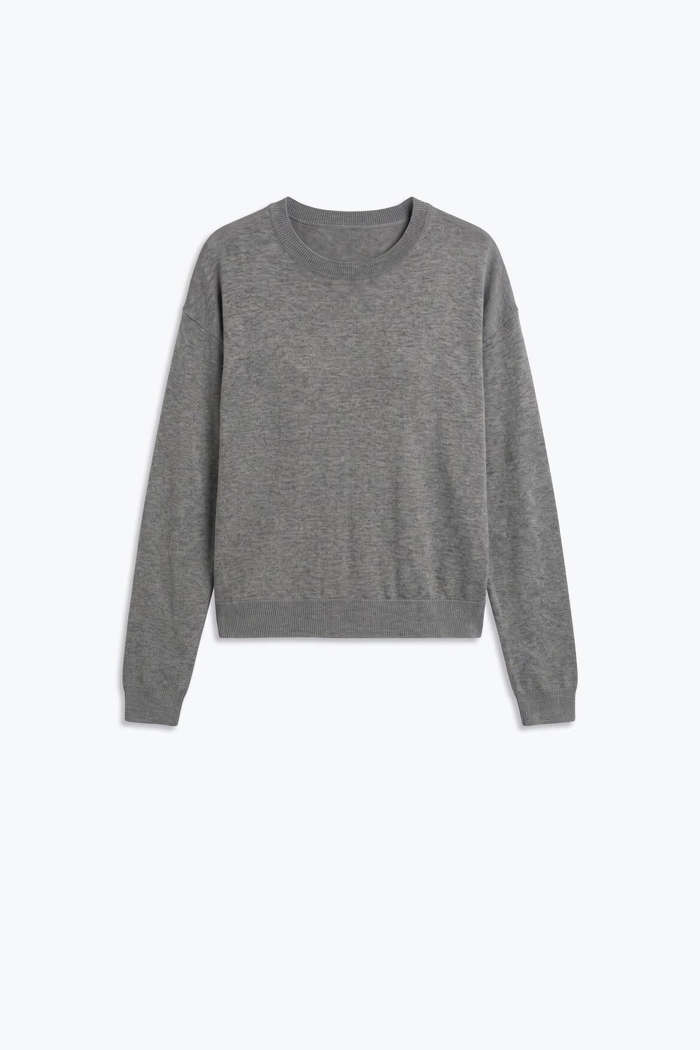 grey Merino Wool Blend Fine Knit Crew Neck Sweater - Jumpers