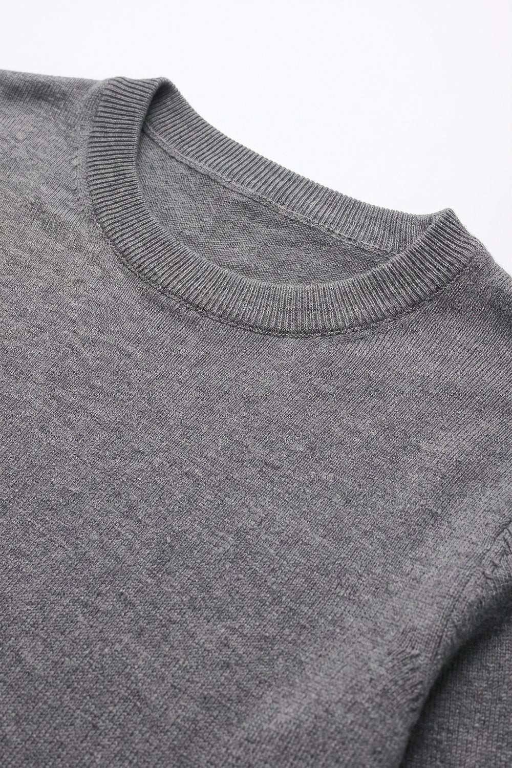 grey Merino Wool Blend Fine Knit Crew Neck Sweater - Jumpers