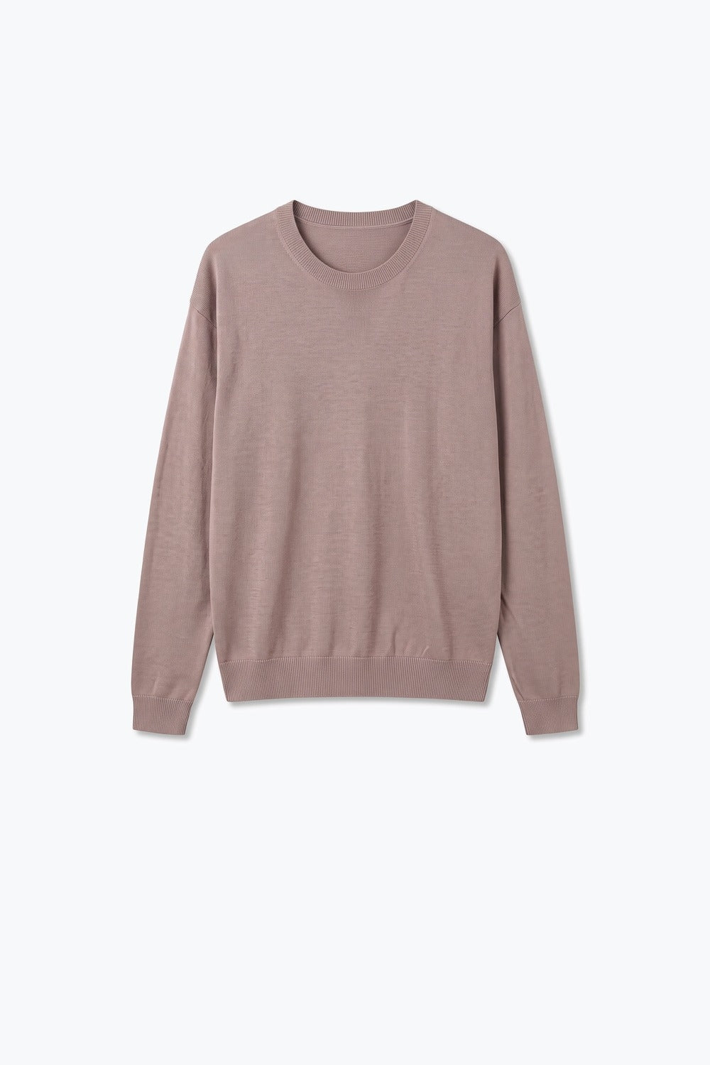 Merino Wool Blend Fine Knit Crew Neck Sweater in old pink color - Jumpers