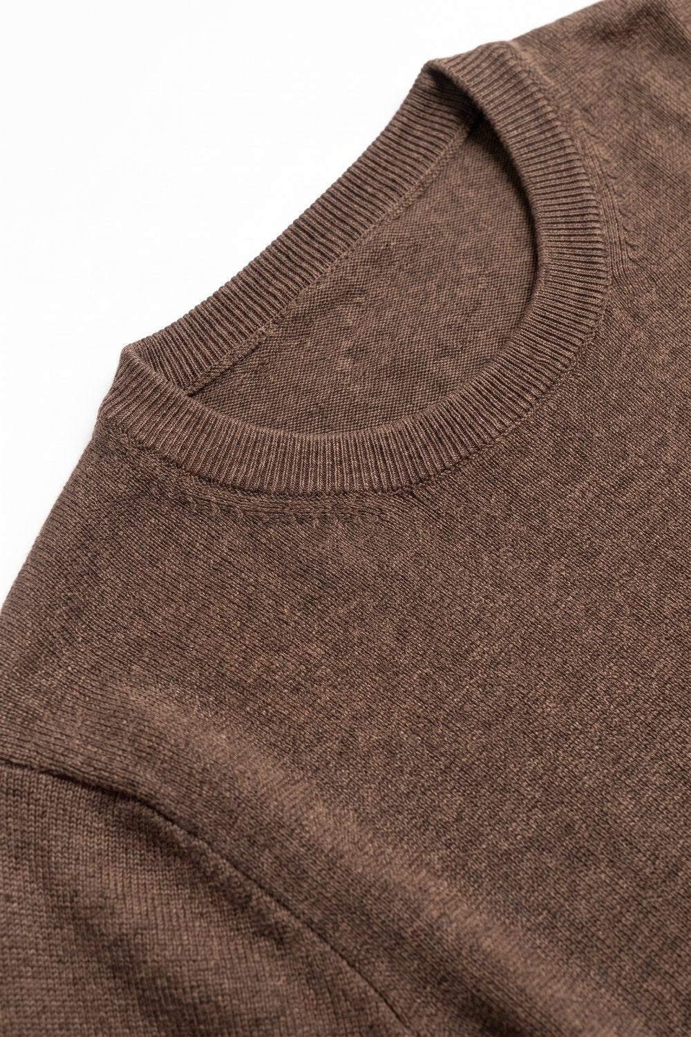 camel Merino Wool Blend Fine Knit Crew Neck Sweater - Jumpers