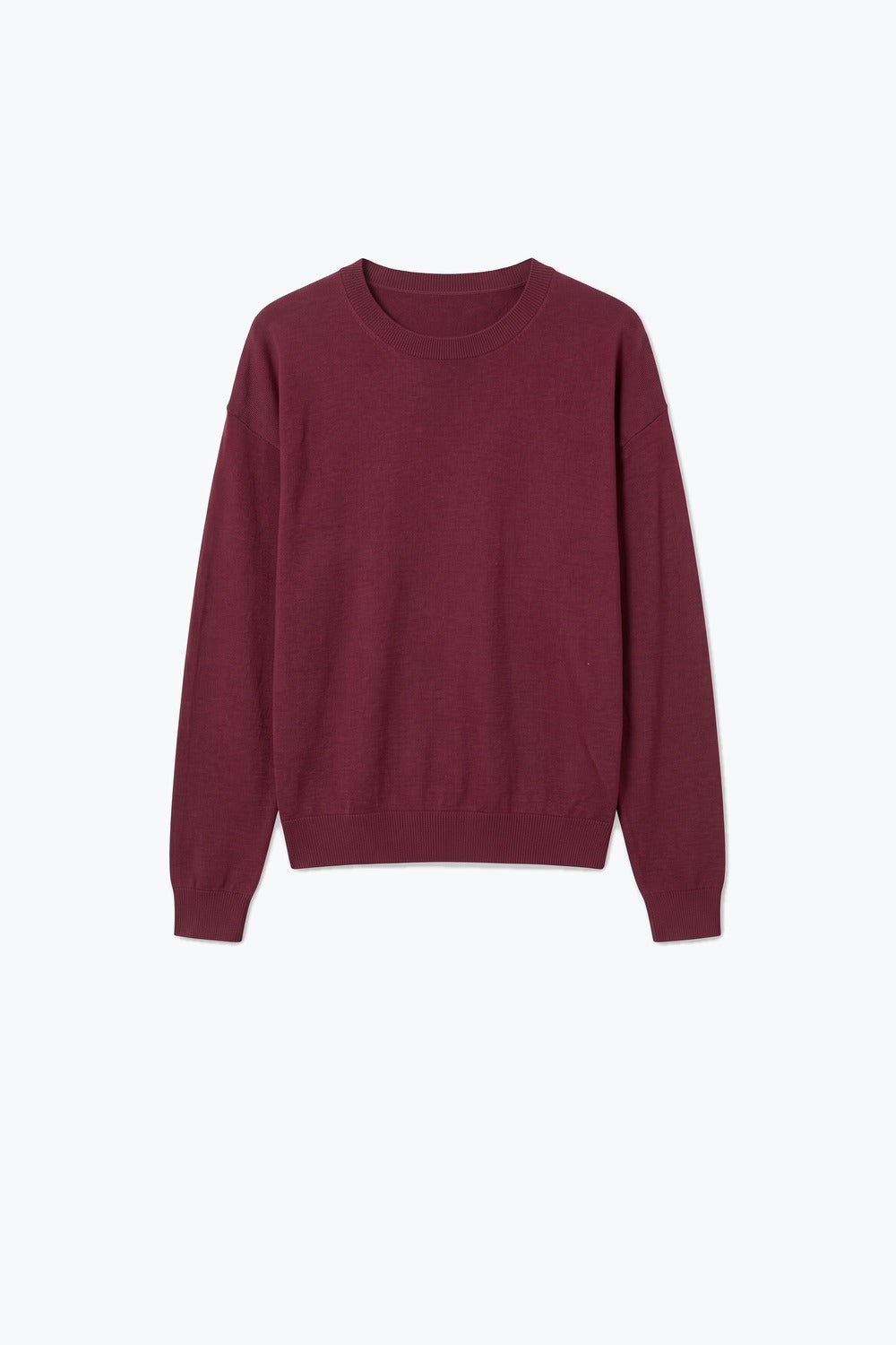 Burgundy Merino Wool Blend Fine Knit Crew Neck Sweater - Jumpers