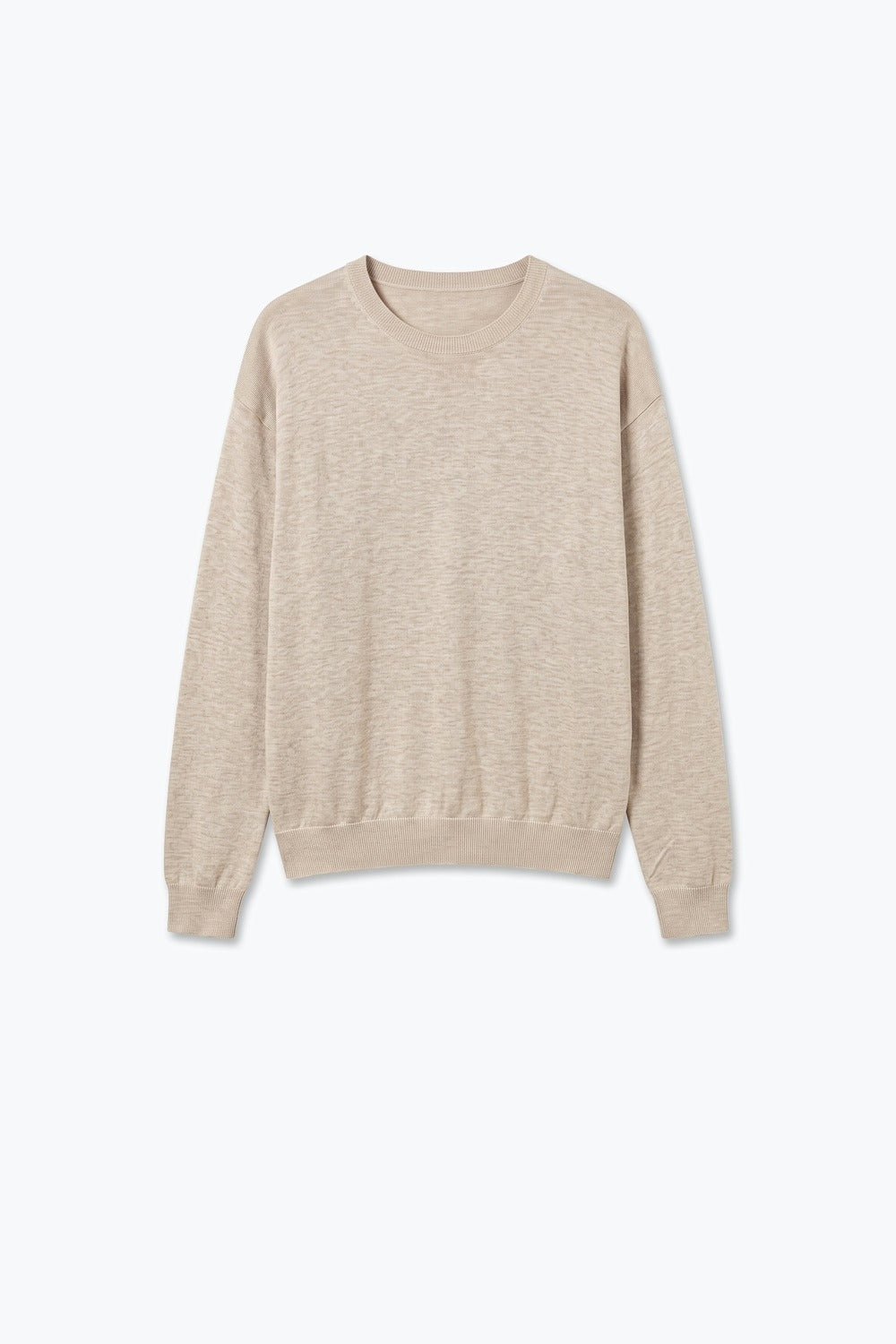 Merino Wool Blend Fine Knit Crew Neck Sweater in fango color - Jumpers