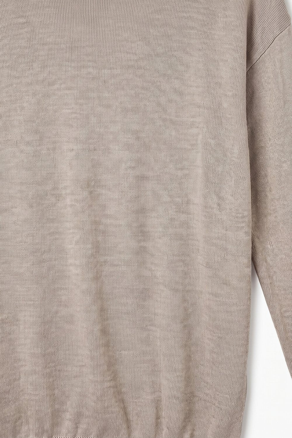 Merino Wool Blend Fine Knit Crew Neck Sweater in fango color - Jumpers