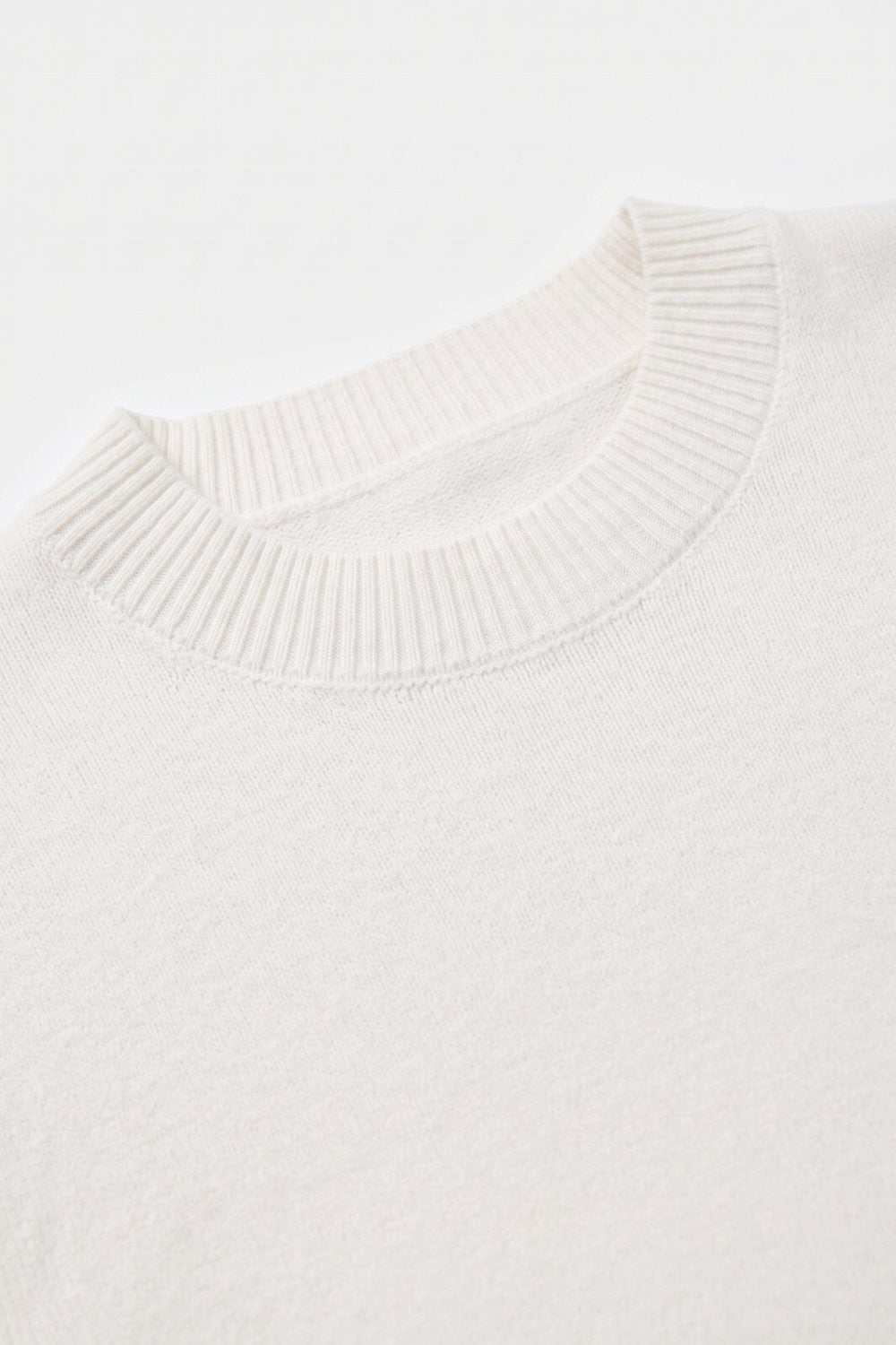 White Fine Knit Ribbed Crew Neck Faux Fur Hem Sweater - Tops