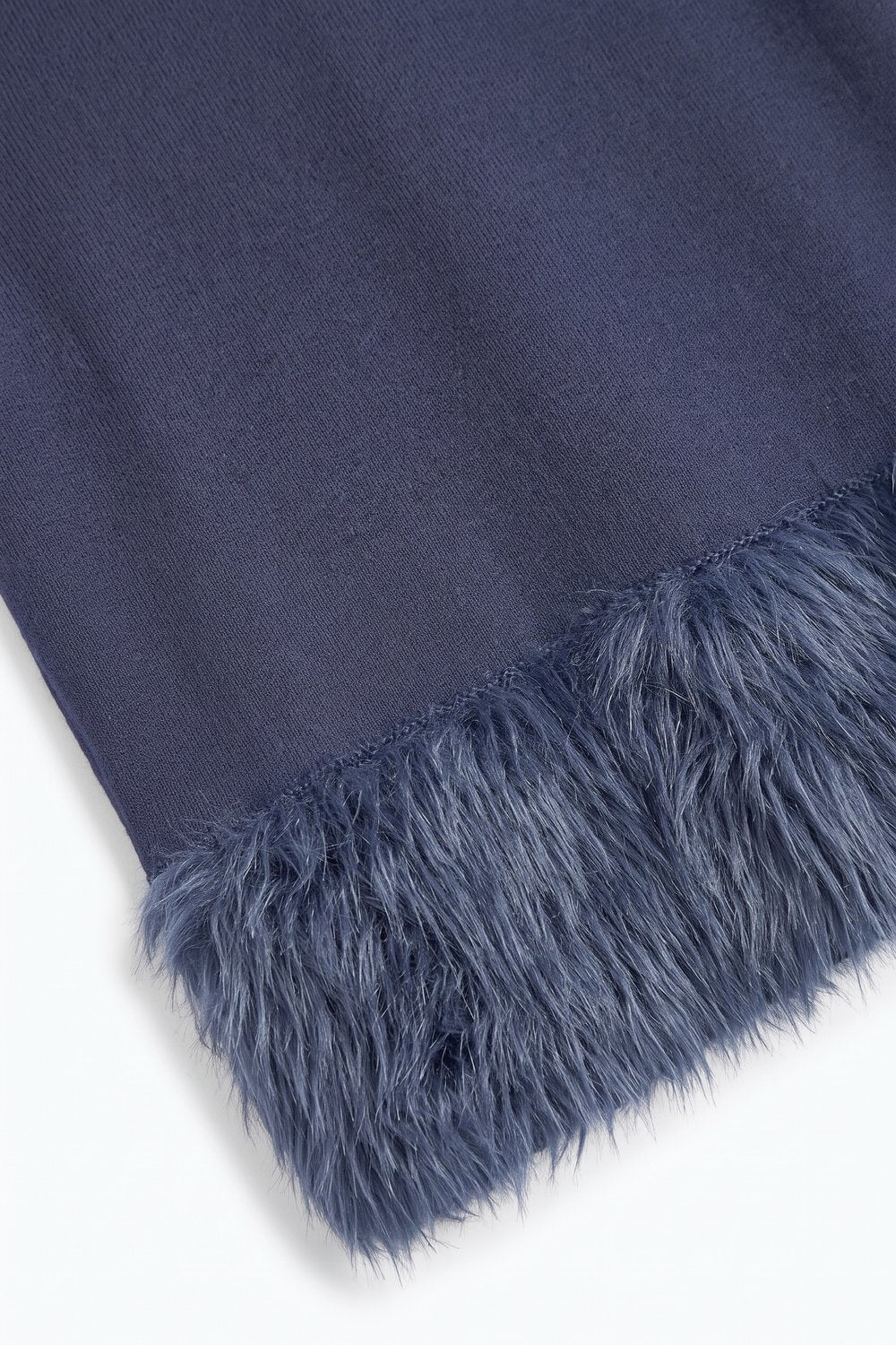Navy Soft Knit Faux Fur Hem Short Sleeve Sweater - Tops