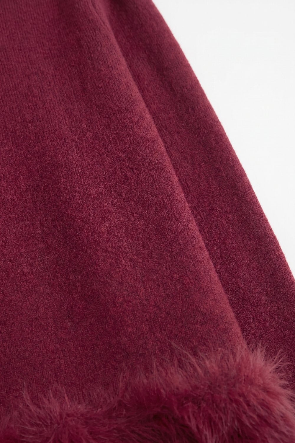 Wine Soft Knit Short Sleeve Faux Fur Hem Sweater - Tops