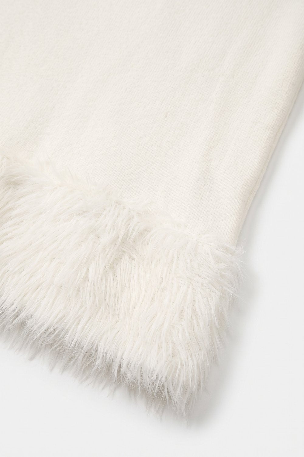 Cream Fine Knit Faux Fur Trim Crew Neck Sweater - Jumpers
