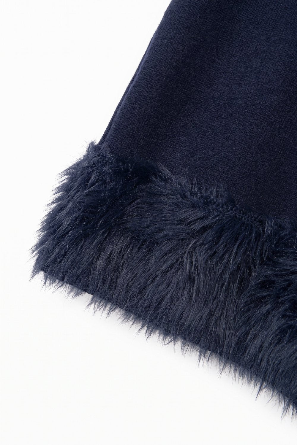 Navy Fine Knit Crew Neck Faux Fur Trim Cropped Sweater - Jumpers