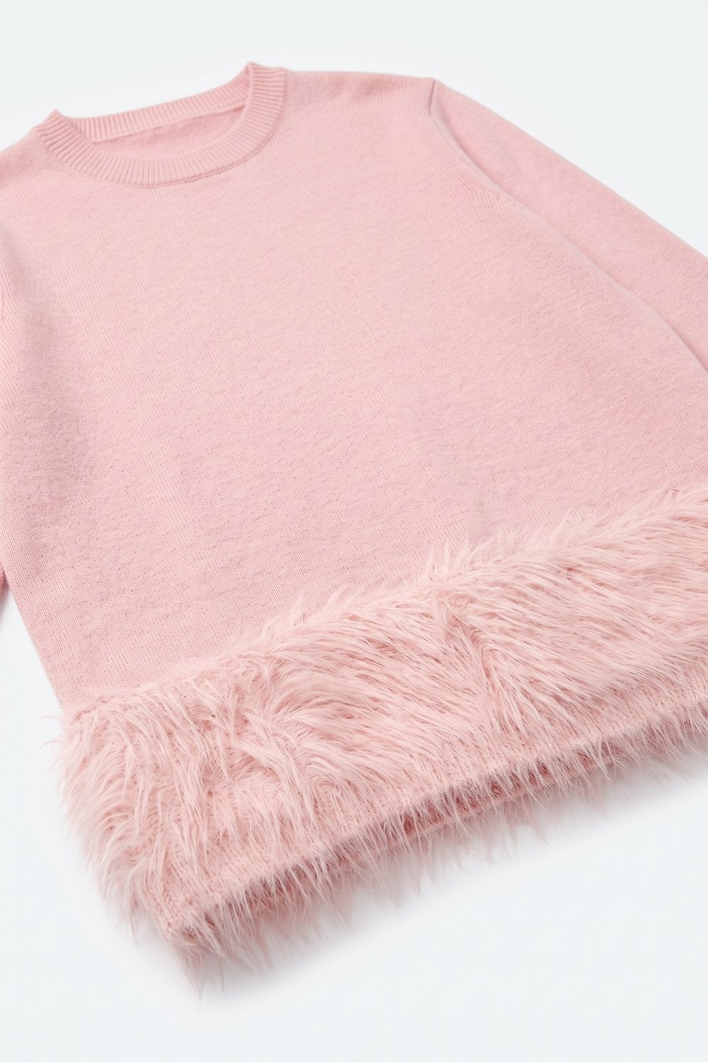 Light Pink Soft Knit Faux Fur Trim Cropped Sweater - Jumpers