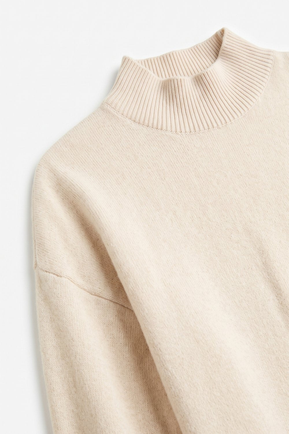 Cream Soft Knit Mock Neck Faux Fur Trim Sweater - Jumpers