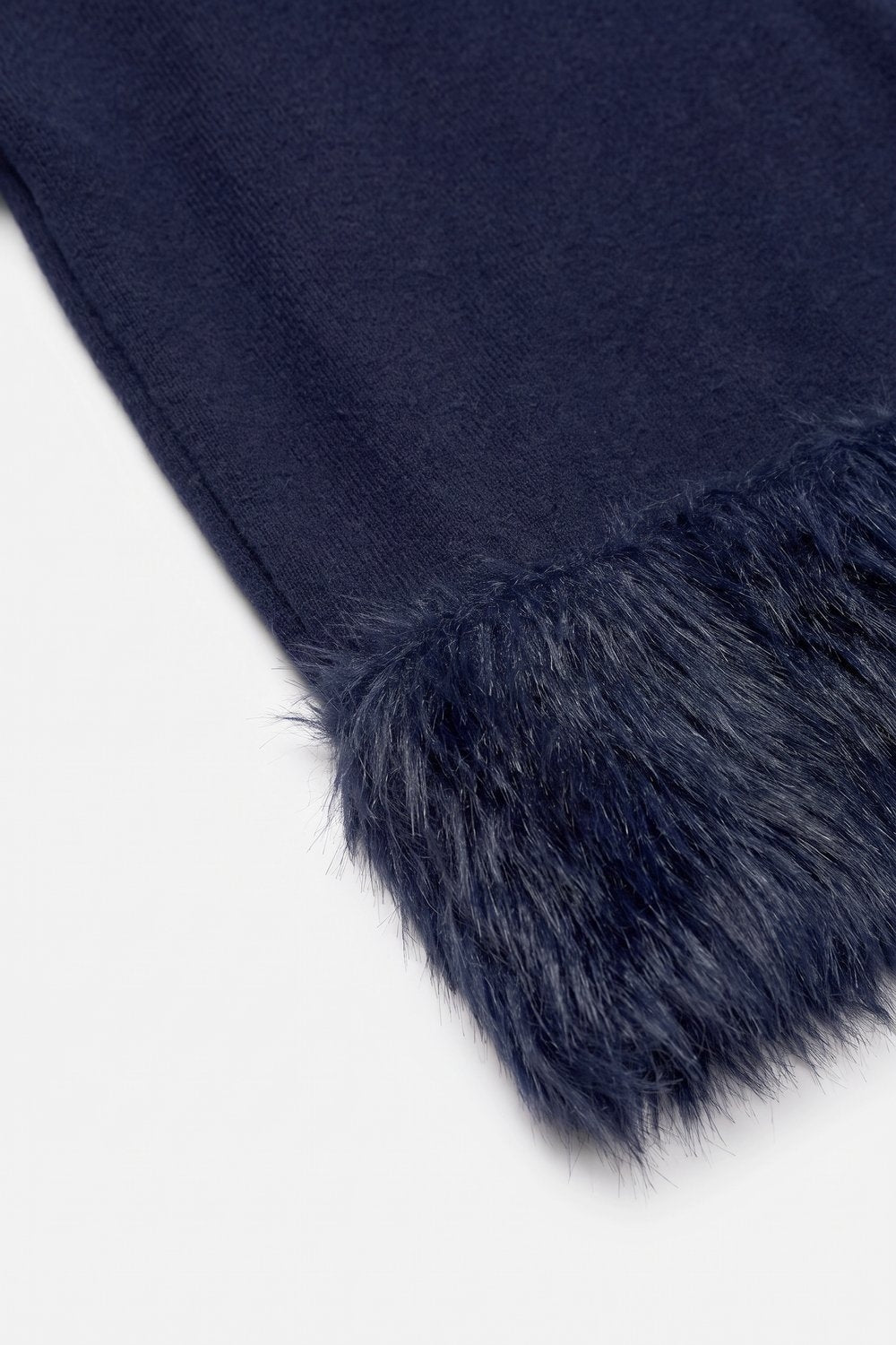 Navy Soft Knit Faux Fur Trim Turtleneck Sweater - Jumpers