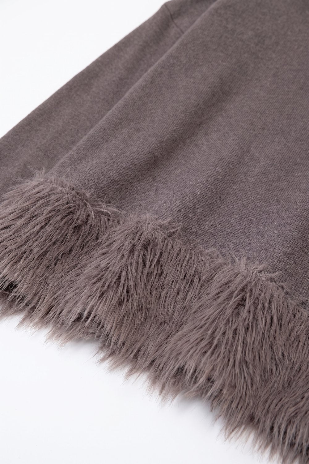 Grey Fine Knit Mock Neck Fringe Trim Sweater - Jumpers