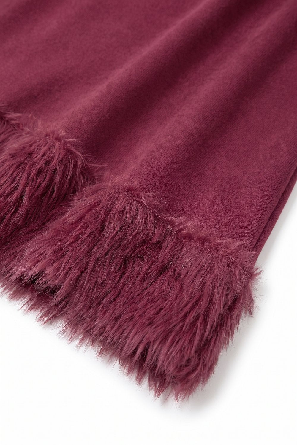 Wine Soft Knit Faux Fur Trim Turtleneck Sweater - Jumpers