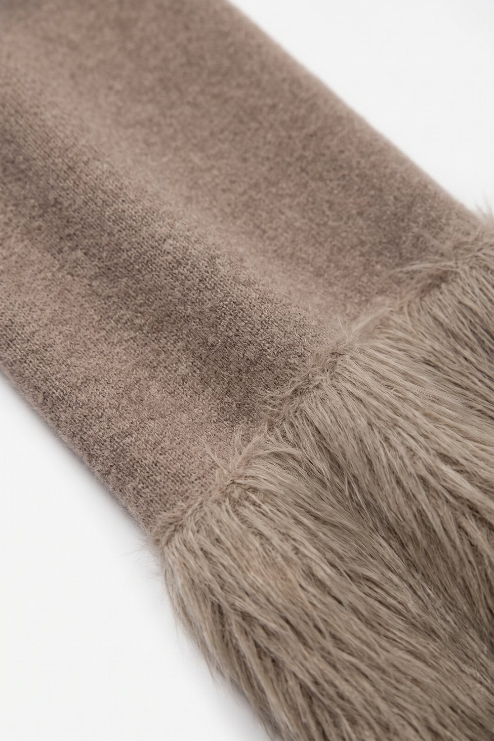Beige Soft Knit Faux Fur Trim Mock Neck Sweater - Jumpers