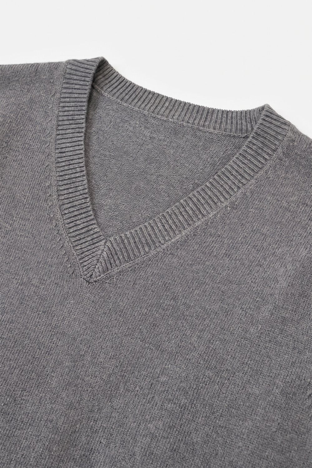 Grey Fine Knit V Neck Ribbed Trim Vest with sequin embellished - Tops