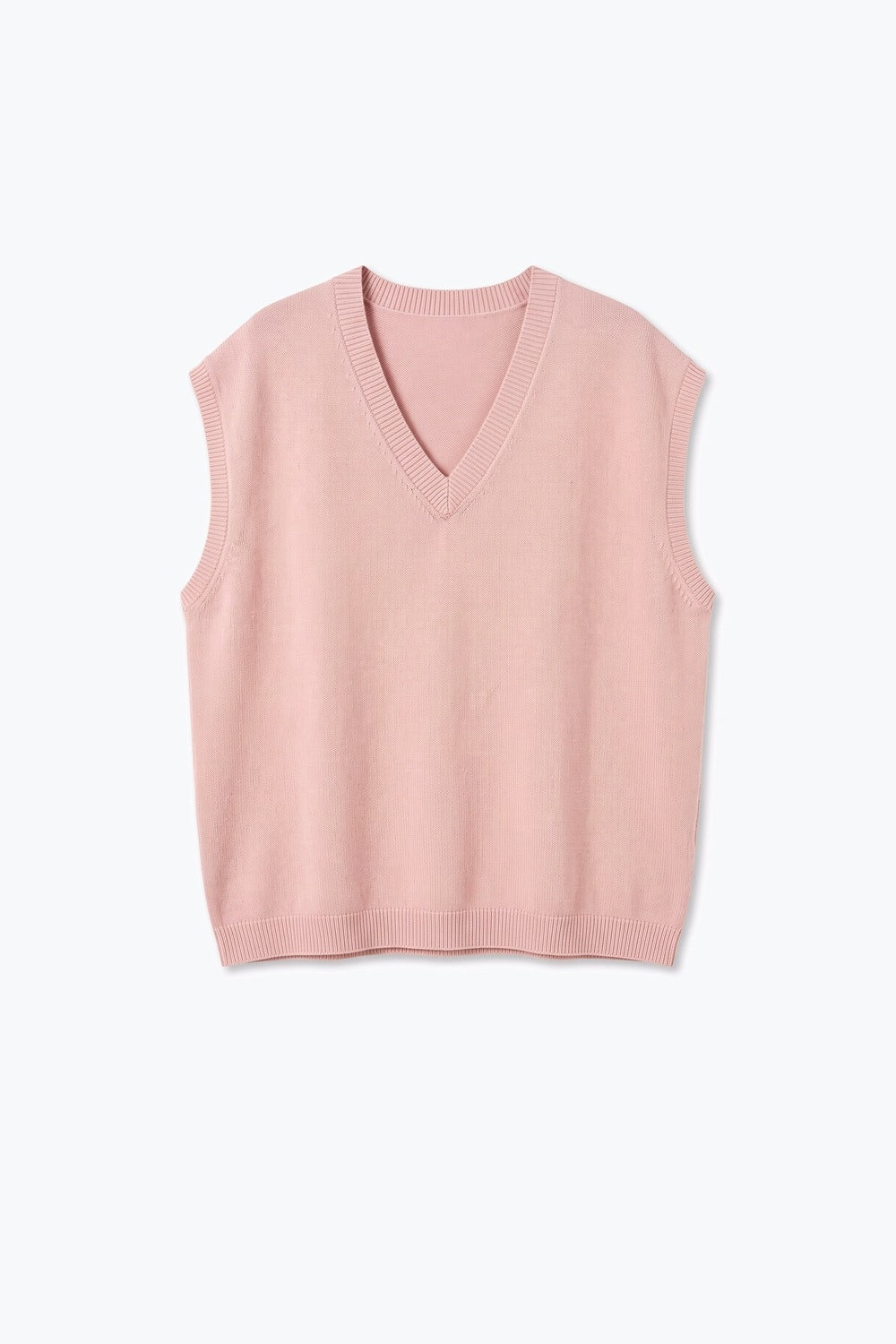 Light Pink Fine Knit V Neck Ribbed Trim Vest with sequin embellished - Tops