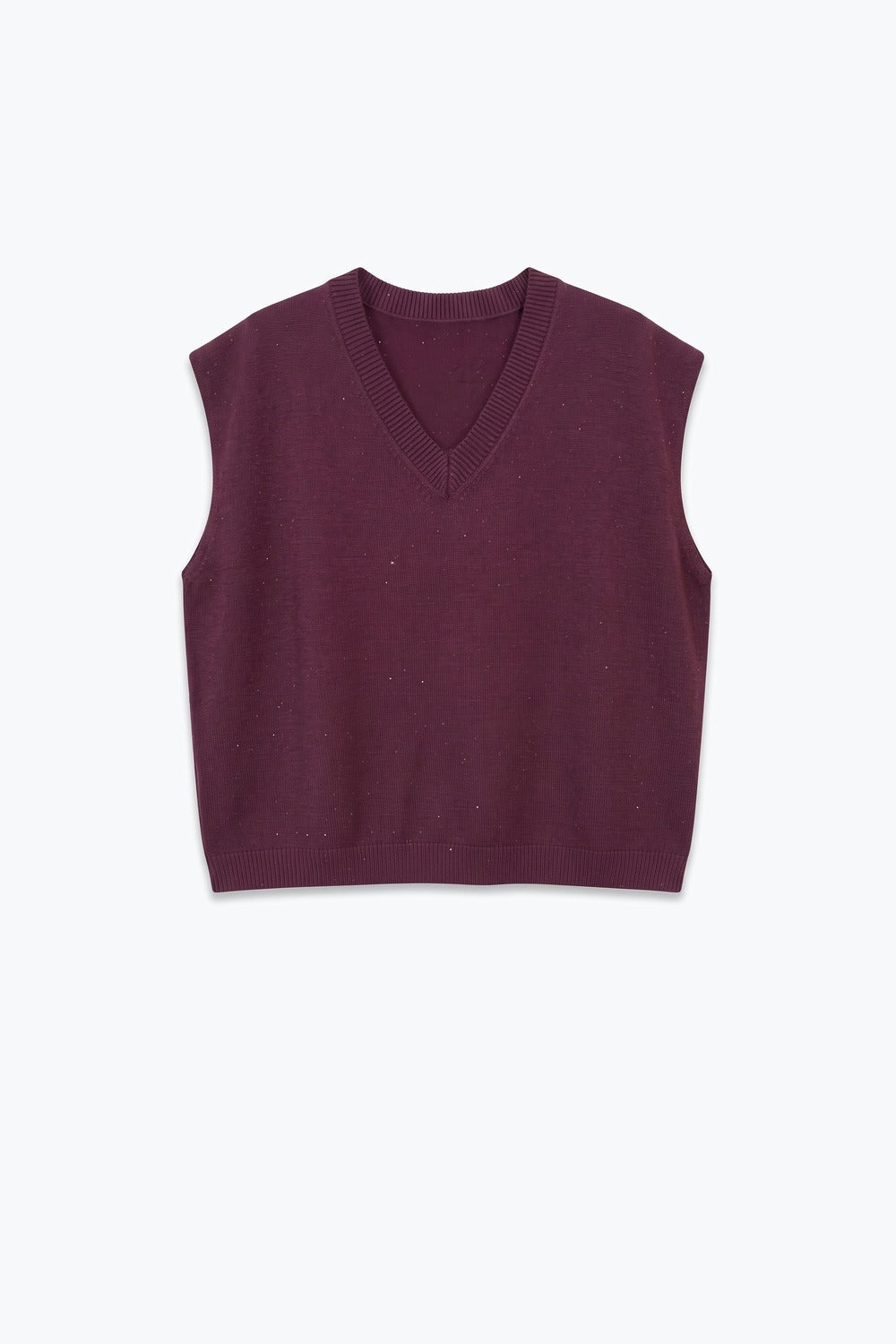 Purple Fine Knit Glitter V Neck Sleeveless Vest with sequin embellished - Tops