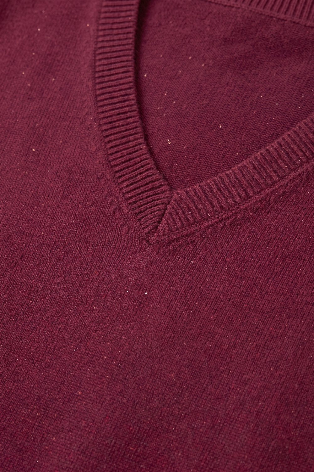 Burgundy Fine Knit V Neck Ribbed Trim Vest with sequin embellished - Tops